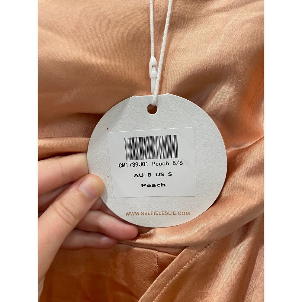 Selfie Leslie Strapless Wrap Midi Satin Dress Orange Peach NEW - Picture 3 of 5
